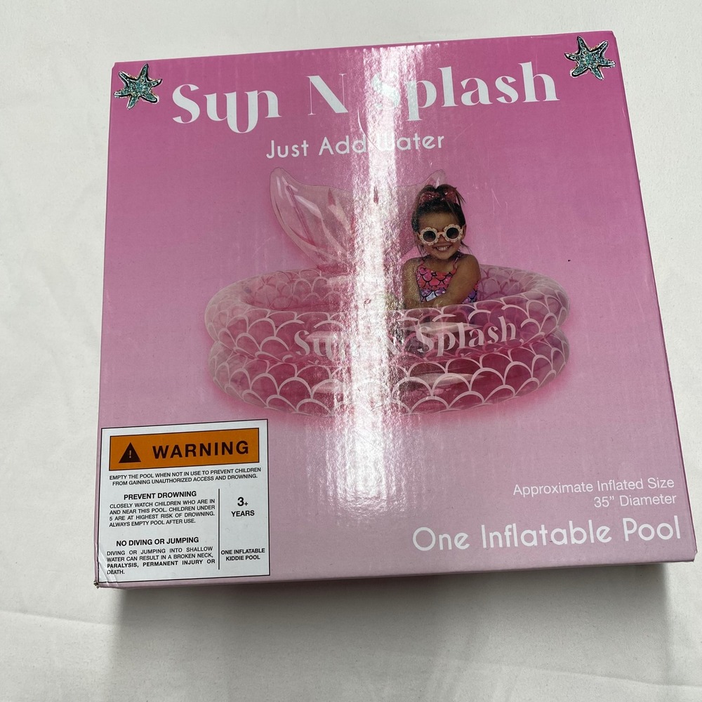 Sun N Splash Mermaid Inflatable Kiddie Pool Pink 35 Inch Round Ball Pit 56108-7
